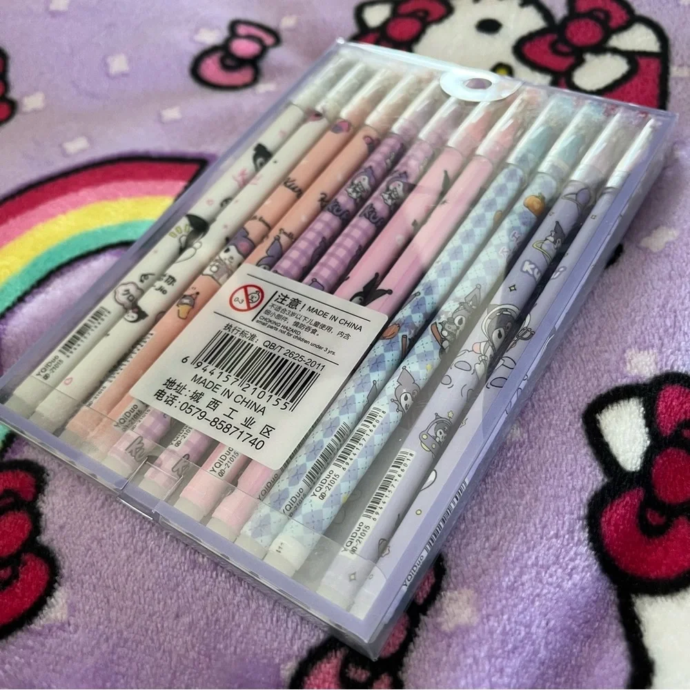Set of 12 Kuromi Black Ink Pens in a Plastic Carrying Case